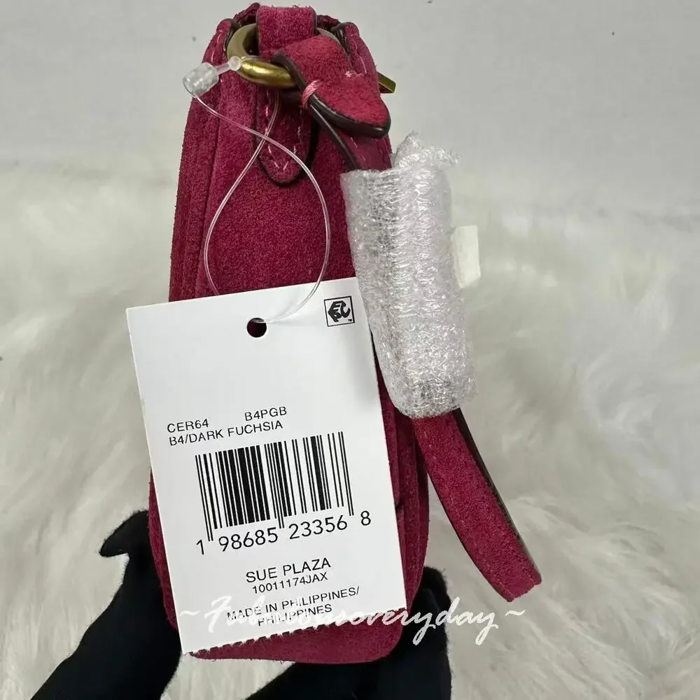 Coach Plaza Bag Shoulder Bag In Suede Brass/Dark Fuchsia CER64 NWT
